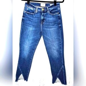 FRAME Le High Straight Skinny Fringe Frayed Tulip Hem Jeans Size 28 EUC